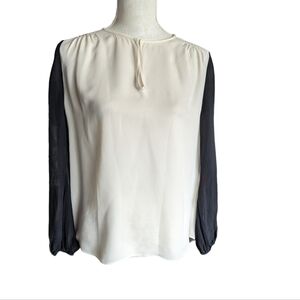 Diane von Furstenberg Silk Colorblock Blouse Black Cream Size 8